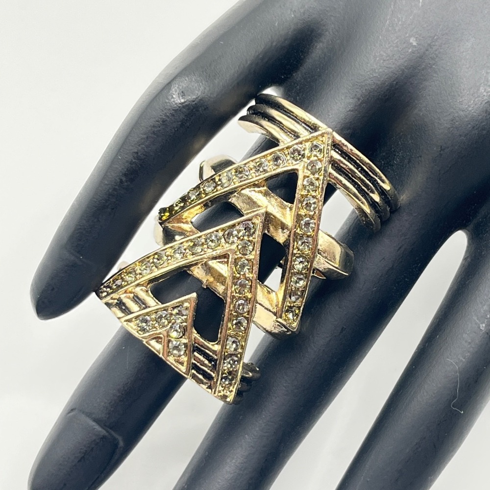 House of Harlow 1960 Pave Chevron Stretch Gold Tone Ring w/‎ Rhinestones